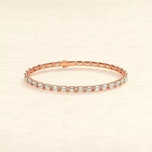 18K Rose Gold Chain <b>Bracelet</b>,Mix Shape Bezel Set Lab Created Diamond F/VS1, Solid Gold Jewelry, Gift for Birthday - Product Image 1