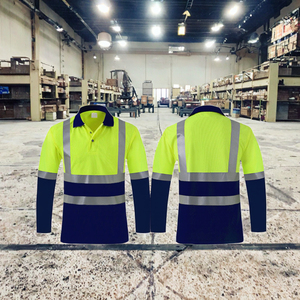 Camisas de Trabajo de Alta Visibilidad para Hombre, Uniformes de Trabajo Fluorescentes de Poliéster con Franjas Reflectantes - Product Image 6