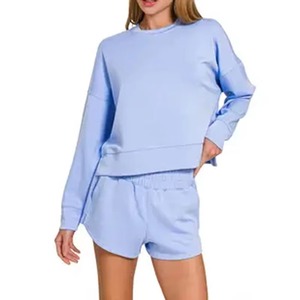 Vêtements de sport pour femmes de haute qualité, deux pièces, jogging à genoux, motif uni, vêtements de tous les jours, sweat-shirt respirant en tissu tricoté - Product Image 4