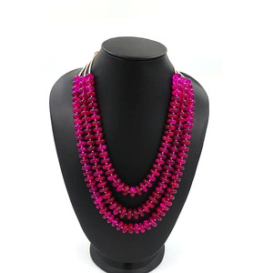 Collier de perles en quartz Fuchsia à 3 couches, pierres précieuses faites à la main, perles de pierre naturelle Boho, collier épais - Product Image 2