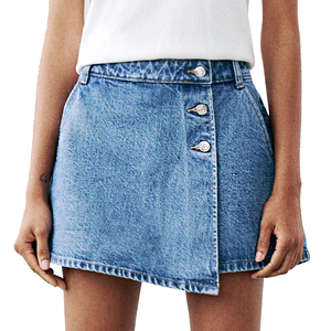 Fashionable Custom Desgin Double-Breasted Mid Rise 3 Button Closure Women's Denim <strong>Skirt</strong> Summer Washed <strong>Warp</strong> Breathable Girl <strong>Skirt</strong> - Product Image 1