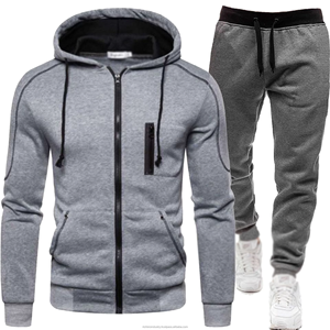 Automne hiver nouvelle version hommes décontracté sport costume transfrontalier velours couleur-bloqué fermeture éclair à capuche pantalons de survêtement solide survêtements - Product Image 1