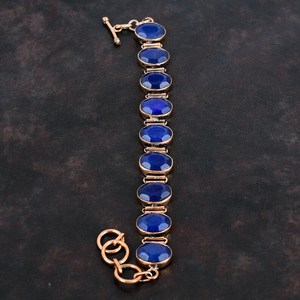 Chaîne ajustable Style bohème Bracelet saphir bleu à facettes Bijoux en cuivre faits à la main pour cadeau de naissance - Product Image 2