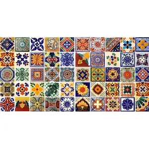 Azulejos de Talavera 4x4 hechos a mano, 50 azulejos pulidos surtidos pintados a mano #003 para uso Interior Exterior, sala de estar inspirada en México - Product Image 1
