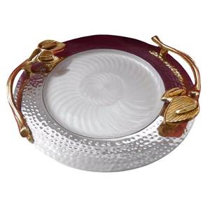 Plaque en laiton d'accessoire de vaisselle d'ustensile de cuisine de haute qualité avec la poignée nickel brillant et émail blanc fini pour l'usage de cuisine - Product Image 2