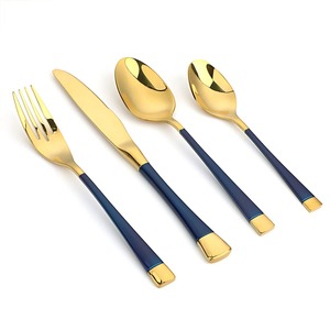 Ensemble de couverts à poignée bleue fini miroir doré de luxe fabriqué pour manger service de cuisine élégant et usage domestique moderne - Product Image 3