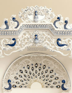 Diseño de pavo real blanco hecho a mano de madera Pooja Mandir UK aspecto de mármol personalizado Mayur diseñador de madera de teca Puja templo muebles para el hogar - Product Image 3