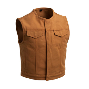 Gilet de moto décontracté en laine 100% respirante, marron camel, pour homme, club de motards, deux poches avant, logo personnalisé OEM, broderie 3D, équipage - Product Image 2