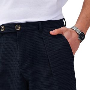 Pantalon chinos coordonné bleu marine pour hommes de qualité supérieure Pantalon gaufré de taille américaine avec taille moyenne Meilleure offre quantité minimale de commande bas OEM Design décontracté personnalisé - Product Image 2