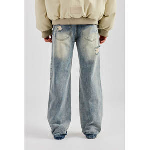 OEM Denim Baggy <b>Jeans</b> for <b>Men</b> Relaxed Fit Straight Leg Casual Loose Distressed Denim Comfortable Pants - Product Image 4