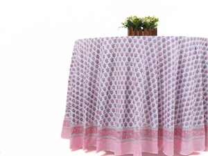 <b>Round</b> Tablecloth Cotton Indian Block Print Handmade Washable <b>Table</b> Cloth Spring Easter Gift <b>Table</b> <b>Cover</b> Pink Sapphire - Product Image 2
