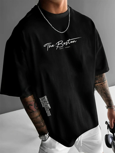 Camiseta Casual de Moda para Hombre, de Algodón Estampado con el Eslogan de Boston, Cuello Redondo, para Verano, Uso Diario, Deportes al Aire Libre, Ocio - Product Image 5