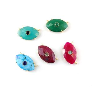 ฮอตสีชมพูพลอยคาลซิโดนีเพชร15X25มม. รูปทรงเหลี่ยมเพชรพลอย925เงินสเตอร์ลิงสีทองสีแดงเข้มจี้ตาคู่เครื่องประดับที่ดี - Product Image 5