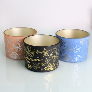 Efecto metálico navideño dentro <span class=keywords><strong>de</strong></span> 30 oz 3 <span class=keywords><strong>Mechas</strong></span> <span class=keywords><strong>de</strong></span> vidrio <span class=keywords><strong>de</strong></span> vela perfumada <span class=keywords><strong>de</strong></span> color coral tintado con calcomanías <span class=keywords><strong>de</strong></span> oro plateado y tapa <span class=keywords><strong>de</strong></span> madera - Product Image 6