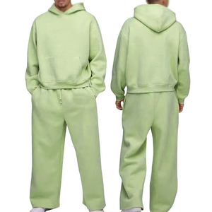 Ensemble de survêtement polaire oversize uni pour homme, sweat à capuche et pantalon de survêtement à taille élastique et bas ouvert, vente en gros - Product Image 6