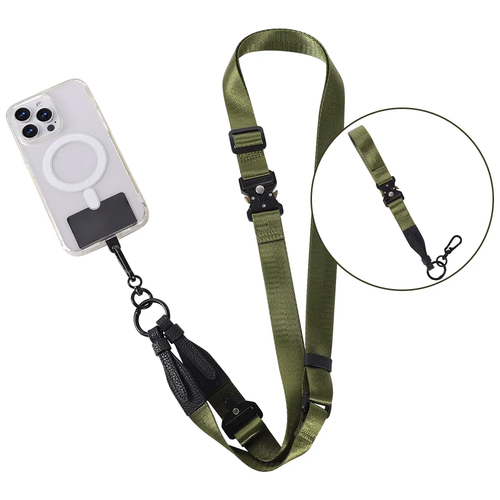 2 In 1 Dikker Polsbandje Mobiele Telefoon Verstelbare Crossbody Mobiele Telefoon Lanyard Lederen Nekband