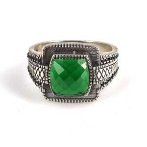 Men's 925 Sterling <b>Silver</b> <b>Ring</b> with Four-Pointed <b>Emerald</b> Cut Synthetic Stone-Everyday Wear GRS Certified Turkey Made - Product Image 5