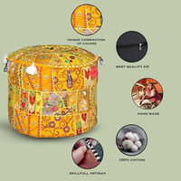 Housses de poufs et ottomanes rétractables en coton recyclé, patchwork traditionnel indien fait main, bambou et rotin, thème de Noël