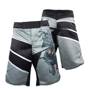 กางเกงขาสั้น MMA แบบสองโทนสีพิมพ์ลายกราฟิกสำหรับผู้ชายสายรัดเอวแบบตีนตุ๊กแกพร้อมตัวปิดบินระบายอากาศ - Product Image 1