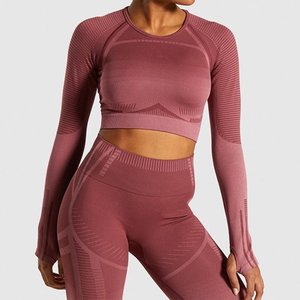 Juego de Yoga de manga larga sin costuras de dos piezas para gimnasio, fitness, adelgazamiento y atuendo de entrenamiento elegante - Product Image 6