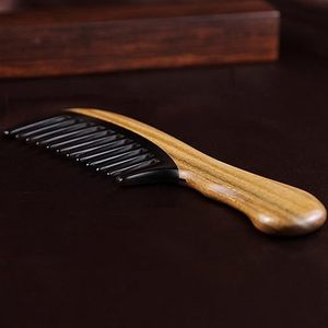 Natural Wood and Horn Comb for Salon Styling Handcrafted Wood and Horn Comb for Fine-to-thick Hair Wide-tooth Wood and Horn Comb - Product Image 5
