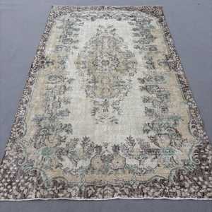 Rug, 5.9x10 ft Turkish Rug, <b>Brown</b> Floral Rug <b>Wool</b> - Product Image 1