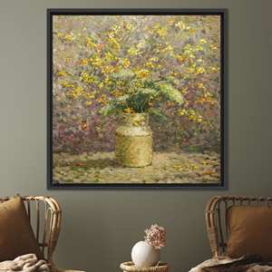 Toile imprimée : Décoration murale florale abstraite avec des fleurs jaunes, TOILE ENTOURÉE D'UN CADRE NOIR - Product Image 1