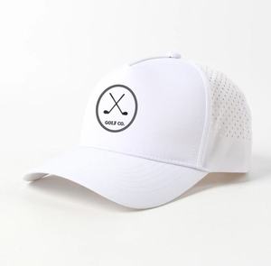<b>Waterproof</b> Custom Rubber Patch Logo 5 Panel Golf Trucker Hat Laser Cut Unisex Breathable High Quality Hole Perforated Sports <b>Cap</b> - Product Image 1