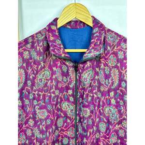 Handmade Reversible Yak <b>Wool</b> Bolero Ladies Boho Chic Paisley Floral <b>Quilted</b> Winter Coat with Hooded Collar Short Style" - Product Image 2
