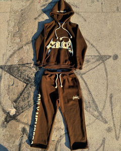 Chándal personalizado parches bordados Logo 2 piezas Tech Fleece Jogger conjuntos de gran tamaño chándal pantalones de chándal y Sudadera con capucha conjunto - Product Image 4