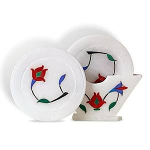 GREY <b>Marble</b> <b>COASTER</b> with Inlay WORK Custom Size Luxury <b>Marble</b> Stone& Metal Inlay Cup <b>Coaster</b> for Tea or Coffee Stone <b>Coaster</b> - Product Image 3