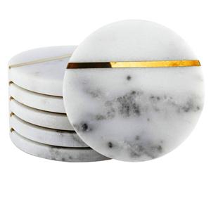 Posavasos de mármol hechos a mano con incrustaciones de latón Juego de 6 posavasos de madera personalizados con hueso hecho a mano e incrustaciones de latón Hecho EN LA India - Product Image 1