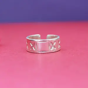 Adjustable <b>Silver</b> <b>Toe</b> <b>Ring</b> Cross Heart Design Gold Plated Stainless Steel for Wedding Engagement Featuring Diamond Main Stone - Product Image 2