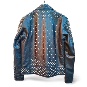 Nouveautés Veste en cuir de vachette noire à clous et à strass Brando Biker Rock Punk pour femmes en cuir véritable - Product Image 2