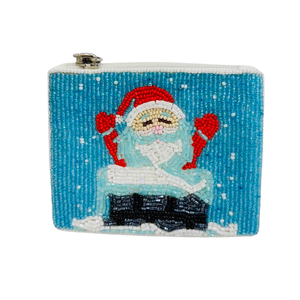 Handcrafted HO HO HO Beaded Christmas Zip Pouch Festive Holiday Bag with Zipper Closure - Product Image 5