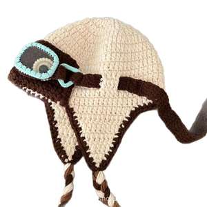 Chapeau Aviateur en Coton Tricoté Fait Main au Crochet 2025 – Mignon, Amusant, Unisexe, Décontracté, Protection des Oreilles, Chaud Hiver, Coupe-Vent avec Sangle et Pompon - Product Image 4