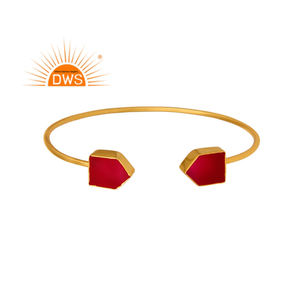Vente chaude Argent Sterling Plaqué Or 18K Calcédoine Rose Naturelle Bracelet Manchette en Pierre Précieuse Fabricant de Bijoux Personnalisé - Product Image 1