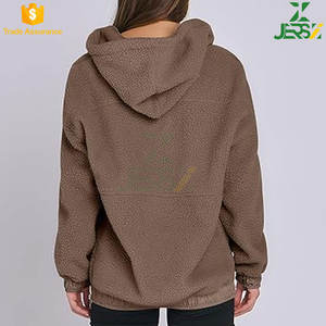 Women <b>Sherpa</b> Fuzzy Fleece <b>Hoodie</b> Oversized Sweatshirt Cozy Button-Up Sweater Pullover Pocket Autumn Winter Streetwear Front - Product Image 4