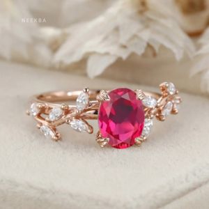 Bague rubis de laboratoire de forme ovale de 8*6mm en argent sterling 925 Bague exclusive de pierres précieuses de taille ovale d'Inde Inspiration Nature - Product Image 4
