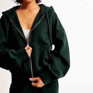 Sweat à capuche décontracté pour femmes avec fermeture éclair sur le devant manches longues tissu éponge doux coton mélangé à capuche Design en gros - Product Image 5