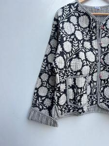 Veste matelassée en coton imprimé main indienne pour femmes respirant motif floral Jersey bouton réversible décoration décontracté - Product Image 2