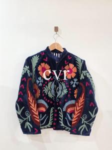 Chaqueta de Algodón con Bordado Floral a Mano, Cuello Mandarín, Manga Larga, Talla Grande, Estilo Prairie Chic para Mujer, Otoño - Product Image 1