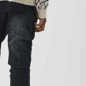 Jeans en denim bleu foncé délavé personnalisé pour hommes, style baggy, qualité supérieure, logo OEM, jeans skinny - Product Image 5