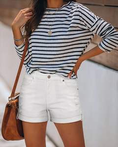 Pantalones cortos de mezclilla para mujer Pantalones cortos de mezclilla rasgados de tiro medio Dobladillo doblado elástico Pantalones vaqueros cortos calientes Cremallera Volar dobladillo de cintura alta 5 bolsillos - Product Image 3