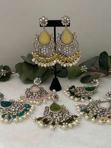 Kundan Travail Déclaration Boucles D'oreilles Indien Traditionnel Miroir Boucles D'oreilles Pêche Bleu Déclaration Boucles D'oreilles À La Main Indien Bijoux - Product Image 5