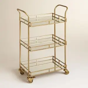 Nieuwe Stijl Barware Trolley Mobiele Theetafel Glazen Eetkar 3 Tier Rollende Opslagwagen Metalen Utility Cart Indoor Huishouden