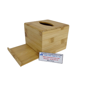 Boîte à mouchoirs en bois, design carré en bambou naturel avec étiquette, fabriqué au Vietnam - Product Image 2