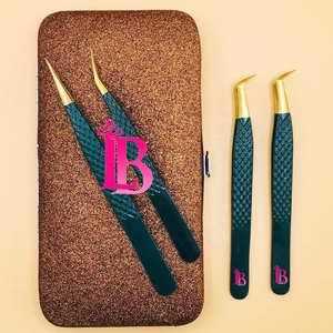 <b>Eyelash</b> Tweezers Sample Offer Custom Logo Top Ranking <b>Eyelash</b> Tweezers Mink Tweezer With Case Diamond Cut Handle Gold Tip - Product Image 5