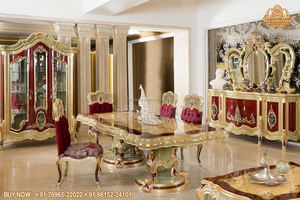 Ensemble de table à manger élégant européen de 9 pièces, ensemble de table à manger classique en bois sculpté à la main doré, ensemble de salle à manger sculpté à la main américain, États-Unis - Product Image 6