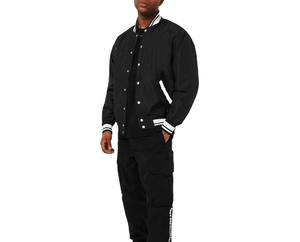 Chaqueta Bomber blanca y negra, ropa de calle ligera abotonada con cuello a rayas, puños y dobladillo, forro interior suave, ropa de abrigo informal - Product Image 3